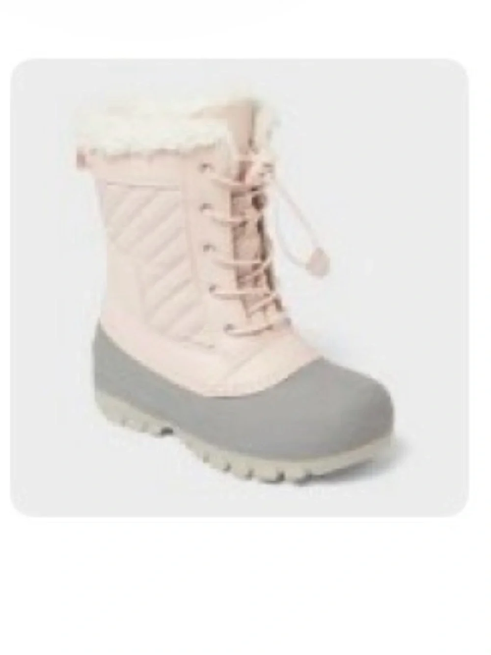 Girls Pink and Gray Kids Snow Boot with Faux-Fur Collar